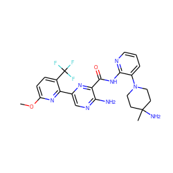 COc1ccc(C(F)(F)F)c(-c2cnc(N)c(C(=O)Nc3ncccc3N3CCC(C)(N)CC3)n2)n1 ZINC001772613514