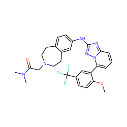 COc1ccc(C(F)(F)F)cc1-c1cccc2nc(Nc3ccc4c(c3)CCN(CC(=O)N(C)C)CC4)nn12 ZINC000096169747