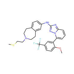 COc1ccc(C(F)(F)F)cc1-c1cccc2nc(Nc3ccc4c(c3)CCN(CCSC)CC4)nn12 ZINC000096169745