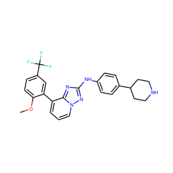 COc1ccc(C(F)(F)F)cc1-c1cccn2nc(Nc3ccc(C4CCNCC4)cc3)nc12 ZINC000096169837