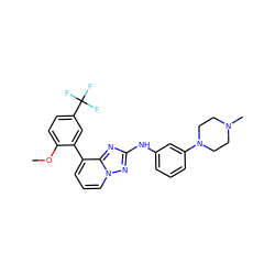 COc1ccc(C(F)(F)F)cc1-c1cccn2nc(Nc3cccc(N4CCN(C)CC4)c3)nc12 ZINC000096169760