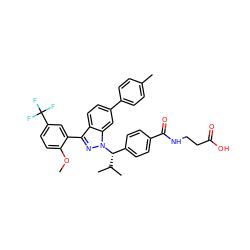 COc1ccc(C(F)(F)F)cc1-c1nn([C@H](c2ccc(C(=O)NCCC(=O)O)cc2)C(C)C)c2cc(-c3ccc(C)cc3)ccc12 ZINC000473091685