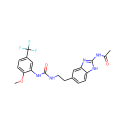 COc1ccc(C(F)(F)F)cc1NC(=O)NCCc1ccc2[nH]c(NC(C)=O)nc2c1 ZINC000071318602