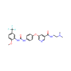 COc1ccc(C(F)(F)F)cc1NC(=O)Nc1ccc(Oc2cncc(C(=O)NCCN(C)C)c2)cc1 ZINC000013589538