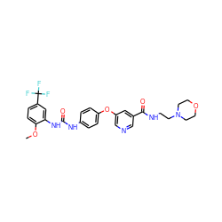 COc1ccc(C(F)(F)F)cc1NC(=O)Nc1ccc(Oc2cncc(C(=O)NCCN3CCOCC3)c2)cc1 ZINC000027877268