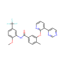 COc1ccc(C(F)(F)F)cc1NC(=O)c1ccc(C)c(Oc2ncccc2-c2ccncn2)c1 ZINC000014957224