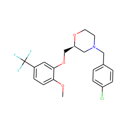 COc1ccc(C(F)(F)F)cc1OC[C@@H]1CN(Cc2ccc(Cl)cc2)CCO1 ZINC000013579679