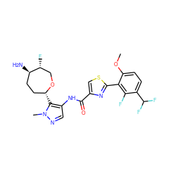 COc1ccc(C(F)F)c(F)c1-c1nc(C(=O)Nc2cnn(C)c2[C@@H]2CC[C@@H](N)[C@H](F)CO2)cs1 ZINC000221381612