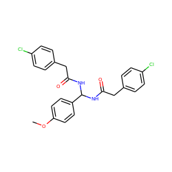 COc1ccc(C(NC(=O)Cc2ccc(Cl)cc2)NC(=O)Cc2ccc(Cl)cc2)cc1 ZINC000095571651