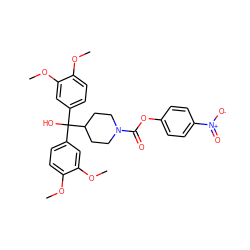 COc1ccc(C(O)(c2ccc(OC)c(OC)c2)C2CCN(C(=O)Oc3ccc([N+](=O)[O-])cc3)CC2)cc1OC ZINC000049774627