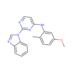 COc1ccc(C)c(Nc2ccnc(-n3cnc4ccccc43)n2)c1 ZINC000036187670