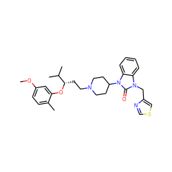 COc1ccc(C)c(O[C@@H](CCN2CCC(n3c(=O)n(Cc4cscn4)c4ccccc43)CC2)C(C)C)c1 ZINC000029062584