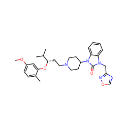 COc1ccc(C)c(O[C@@H](CCN2CCC(n3c(=O)n(Cc4ncon4)c4ccccc43)CC2)C(C)C)c1 ZINC000029062559