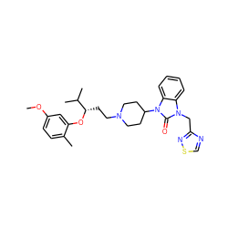 COc1ccc(C)c(O[C@@H](CCN2CCC(n3c(=O)n(Cc4ncsn4)c4ccccc43)CC2)C(C)C)c1 ZINC000029062175