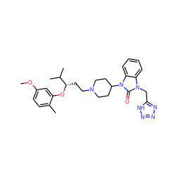 COc1ccc(C)c(O[C@@H](CCN2CCC(n3c(=O)n(Cc4nnn[nH]4)c4ccccc43)CC2)C(C)C)c1 ZINC000029062572