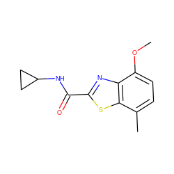 COc1ccc(C)c2sc(C(=O)NC3CC3)nc12 ZINC000084689366