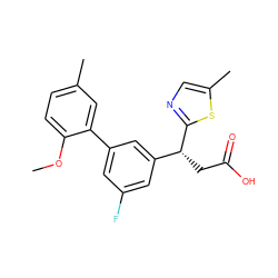 COc1ccc(C)cc1-c1cc(F)cc([C@@H](CC(=O)O)c2ncc(C)s2)c1 ZINC001772585812