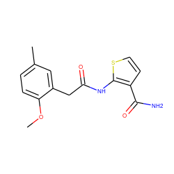 COc1ccc(C)cc1CC(=O)Nc1sccc1C(N)=O ZINC000008802037