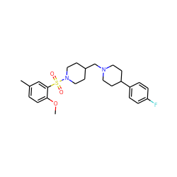 COc1ccc(C)cc1S(=O)(=O)N1CCC(CN2CCC(c3ccc(F)cc3)CC2)CC1 ZINC000073129503