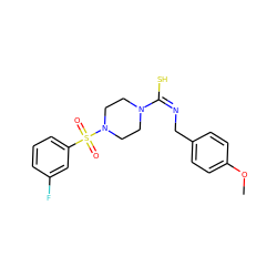 COc1ccc(C/N=C(/S)N2CCN(S(=O)(=O)c3cccc(F)c3)CC2)cc1 ZINC000013637425