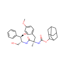 COc1ccc(C[C@@](C)(NC(=O)OC2C3CC4CC(C3)CC2C4)C(=O)N[C@H](CO)[C@H](O)c2ccccc2)cc1 ZINC000026159280