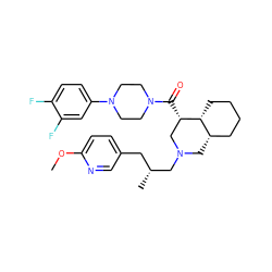 COc1ccc(C[C@@H](C)CN2C[C@H]3CCCC[C@H]3[C@@H](C(=O)N3CCN(c4ccc(F)c(F)c4)CC3)C2)cn1 ZINC000049777492