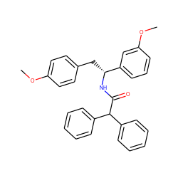 COc1ccc(C[C@@H](NC(=O)C(c2ccccc2)c2ccccc2)c2cccc(OC)c2)cc1 ZINC000013741241