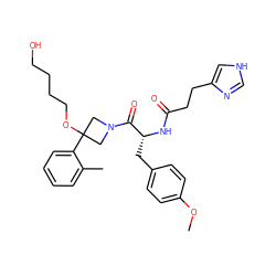 COc1ccc(C[C@@H](NC(=O)CCc2c[nH]cn2)C(=O)N2CC(OCCCCO)(c3ccccc3C)C2)cc1 ZINC000148835973