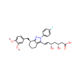 COc1ccc(C[C@@H]2CCCc3c2nn(-c2ccc(F)cc2)c3/C=C/[C@@H](O)C[C@@H](O)CC(=O)O)cc1OC ZINC000013834008