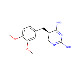COc1ccc(C[C@@H]2CN=C(N)N=C2N)cc1OC ZINC000013757709