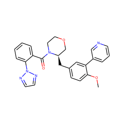 COc1ccc(C[C@@H]2COCCN2C(=O)c2ccccc2-n2nccn2)cc1-c1cccnc1 ZINC000205639629