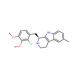 COc1ccc(C[C@@H]2NCCc3c2[nH]c2ccc(C)cc32)c(Cl)c1OC ZINC000013756931