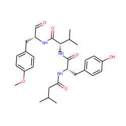 COc1ccc(C[C@H](C=O)NC(=O)[C@@H](NC(=O)[C@H](Cc2ccc(O)cc2)NC(=O)CC(C)C)C(C)C)cc1 ZINC000028341053