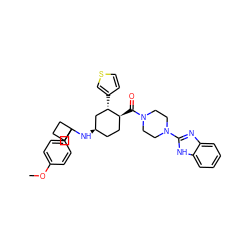 COc1ccc(C2(N[C@@H]3CC[C@H](C(=O)N4CCN(c5nc6ccccc6[nH]5)CC4)[C@@H](c4ccsc4)C3)CCC2)cc1 ZINC000073223517