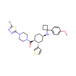 COc1ccc(C2(N[C@@H]3CC[C@H](C(=O)N4CCN(c5nnc(Br)s5)CC4)[C@@H](c4ccsc4)C3)CCC2)cc1 ZINC000082158446