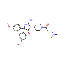 COc1ccc(C2(c3ccc(OC)cc3)N=C(N)N(C3CCN(C(=O)CCN(C)C)CC3)C2=O)cc1 ZINC000218650217