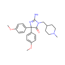 COc1ccc(C2(c3ccc(OC)cc3)N=C(N)N(CC3CCN(C)CC3)C2=O)cc1 ZINC000218843502