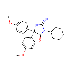 COc1ccc(C2(c3ccc(OC)cc3)NC(=N)N(C3CCCCC3)C2=O)cc1 ZINC000103243743