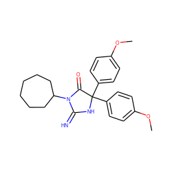 COc1ccc(C2(c3ccc(OC)cc3)NC(=N)N(C3CCCCCC3)C2=O)cc1 ZINC000103243746