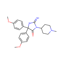 COc1ccc(C2(c3ccc(OC)cc3)NC(=N)N(C3CCN(C)CC3)C2=O)cc1 ZINC000103243758