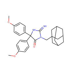 COc1ccc(C2(c3ccc(OC)cc3)NC(=N)N(CC34CC5CC(CC(C5)C3)C4)C2=O)cc1 ZINC001772599128