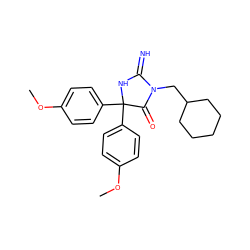 COc1ccc(C2(c3ccc(OC)cc3)NC(=N)N(CC3CCCCC3)C2=O)cc1 ZINC000103243764