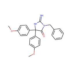 COc1ccc(C2(c3ccc(OC)cc3)NC(=N)N(Cc3ccccc3)C2=O)cc1 ZINC000103243720