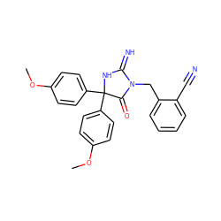 COc1ccc(C2(c3ccc(OC)cc3)NC(=N)N(Cc3ccccc3C#N)C2=O)cc1 ZINC001772619665