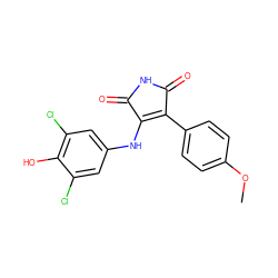 COc1ccc(C2=C(Nc3cc(Cl)c(O)c(Cl)c3)C(=O)NC2=O)cc1 ZINC000014946013