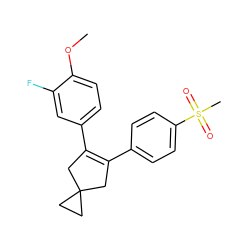 COc1ccc(C2=C(c3ccc(S(C)(=O)=O)cc3)CC3(CC3)C2)cc1F ZINC000013745529