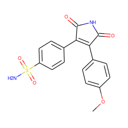 COc1ccc(C2=C(c3ccc(S(N)(=O)=O)cc3)C(=O)NC2=O)cc1 ZINC000169311092