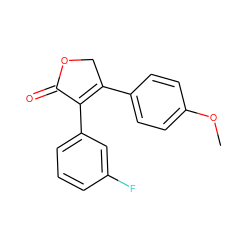 COc1ccc(C2=C(c3cccc(F)c3)C(=O)OC2)cc1 ZINC000299841024