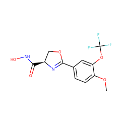 COc1ccc(C2=N[C@@H](C(=O)NO)CO2)cc1OC(F)(F)F ZINC000000003383