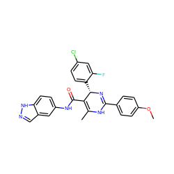 COc1ccc(C2=N[C@@H](c3ccc(Cl)cc3F)C(C(=O)Nc3ccc4[nH]ncc4c3)=C(C)N2)cc1 ZINC000100410969